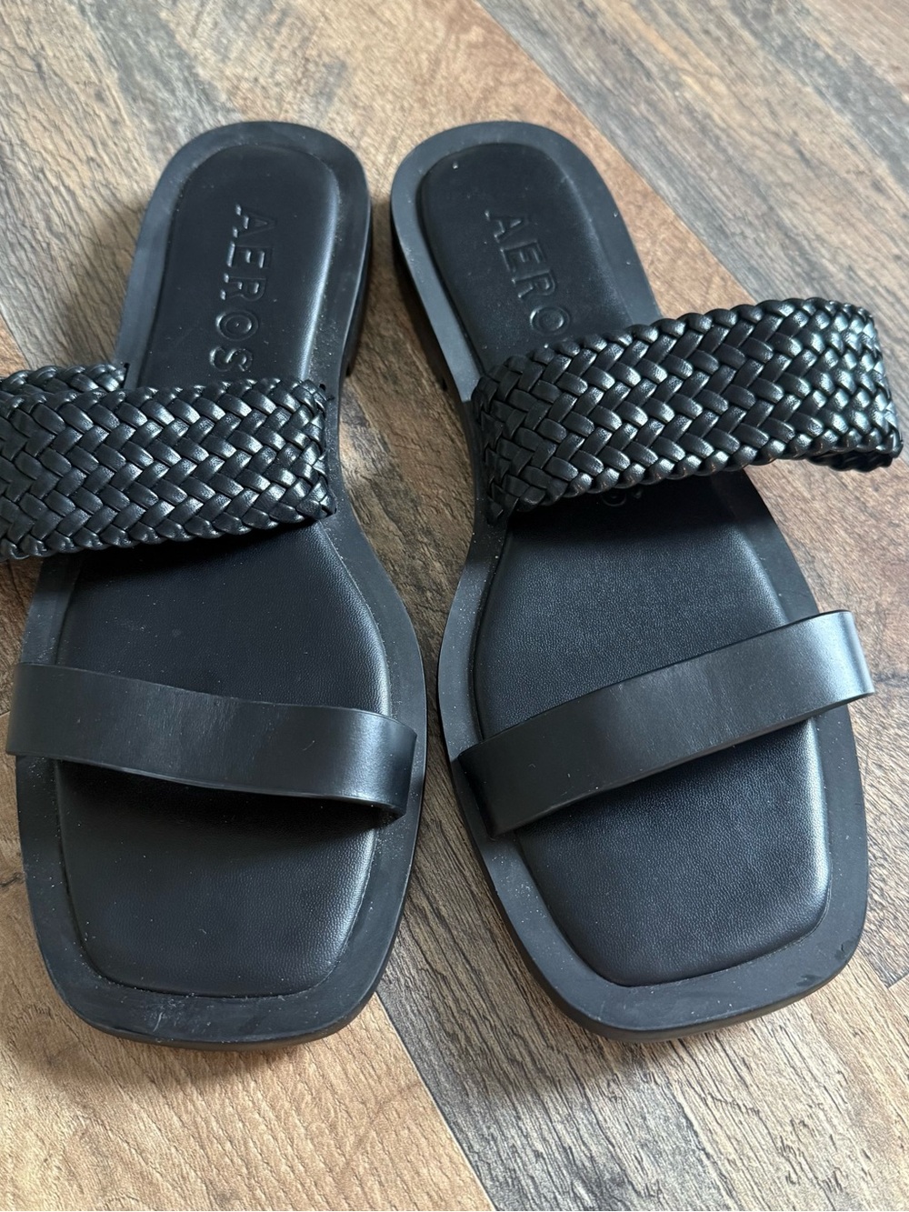 AEROSOLES Black Braided Double-Strap Slide Sandals 9.5